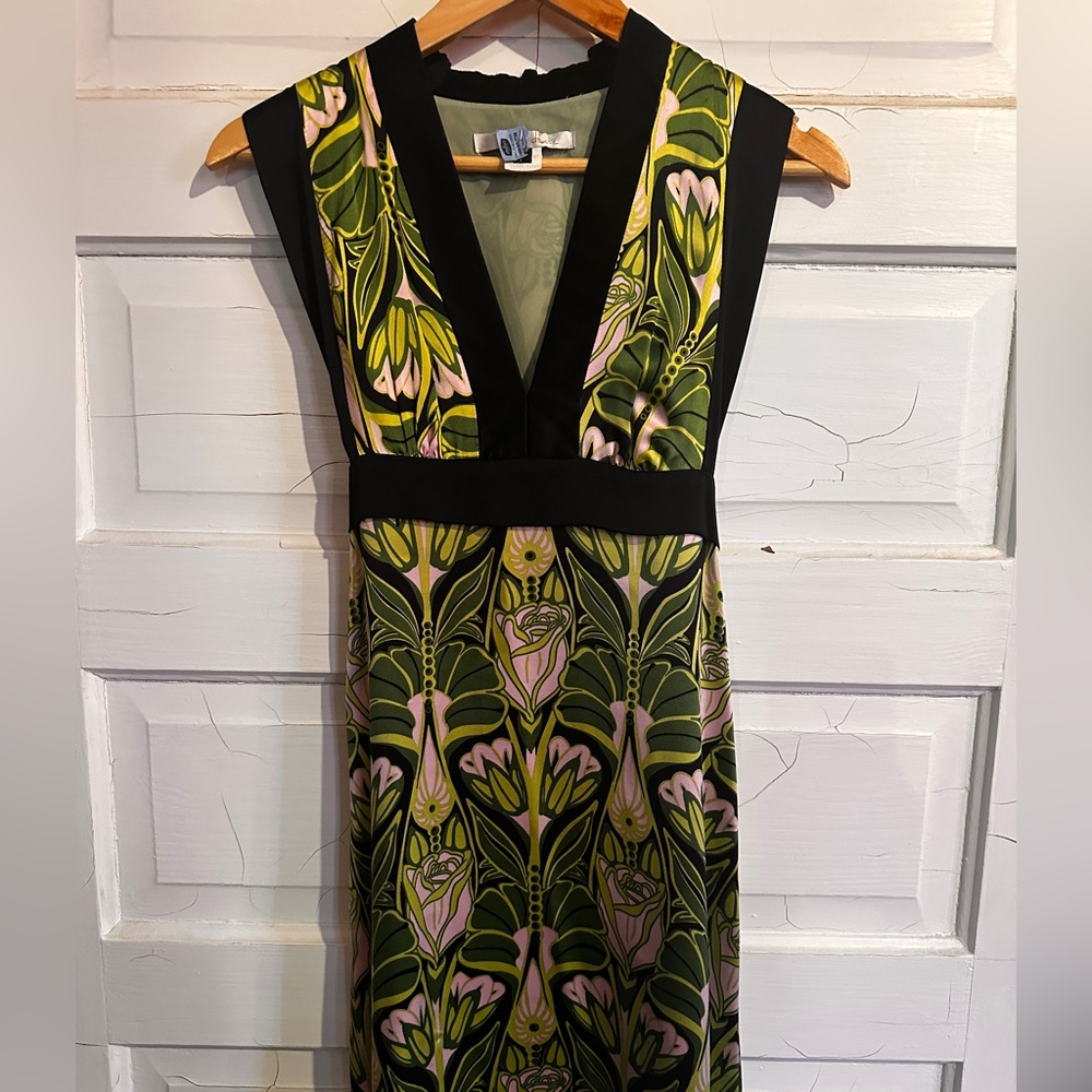 Single Dress Silk Art Nouveau Green and Pink Women's Dress